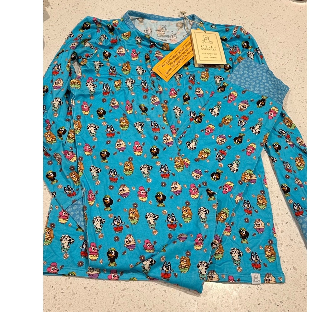 Little Snuggles Bluey Bamboo Viscose Pajama Set Kids 12T Blue Long Sleeve NWT